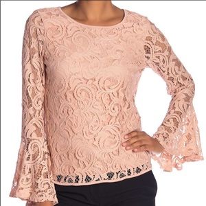 Adrianna Papell Lace Bell Sleeve Top - Scoop Back